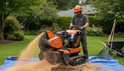 Professional stump grinding and tree removal service in Kenmore, WA for lawn restoration and landscaping