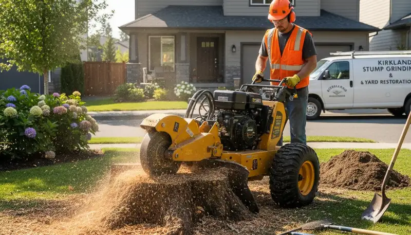 Professional stump grinding removing tree stumps in Kirkland, WA by Seattle tree removal experts