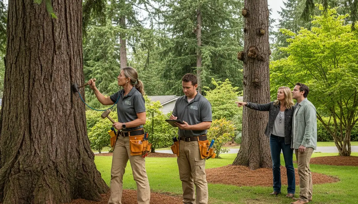 Certified arborist performing tree health assessment for homeowners in Bothell, WA near Seattle