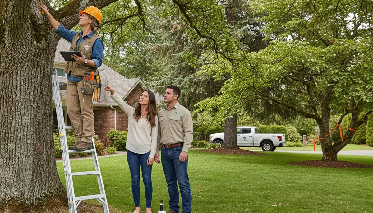 Certified arborist performing tree health assessment for homeowners in Kenmore, WA near Seattle