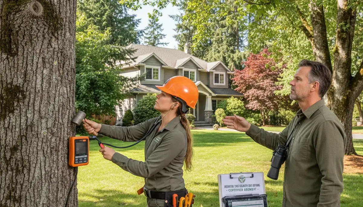 Certified arborist performing tree health assessment for Renton homeowners near Seattle, WA