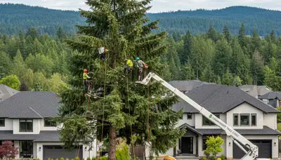 Professional tree removal service in Seattle, WA safely cutting and clearing large trees